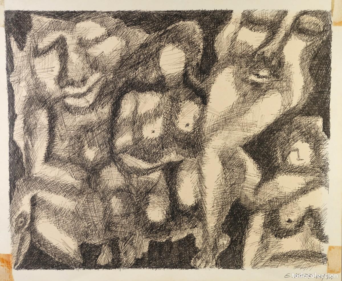 Arte: DIBUJO A PLUMILLA COMPOSICI&Oacute;N SURREALISTA DESNUDOS FIRMADO E.KEPP