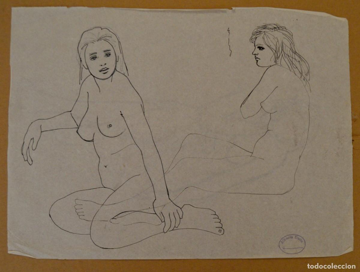 Arte: ALBERTO DUCE - ORIGINAL SOBRE PAPEL TRANSPARENTE - DOS MUJERES A MANO - SELLO DEL AUTOR