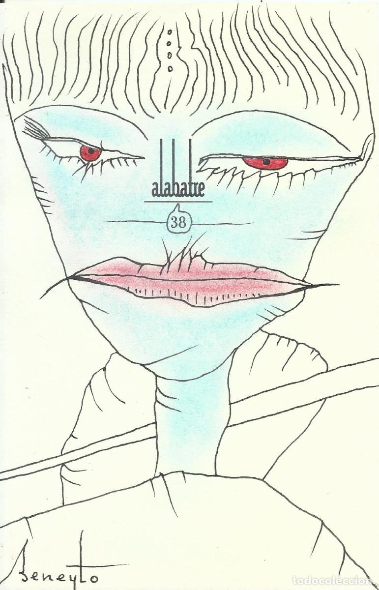 Arte: Antonio Beneyto. Dibujo a tinta y color sobre papel. Surrealismo. &rdquo;Cara&rdquo;. Firmado a mano. 19x12 cm.