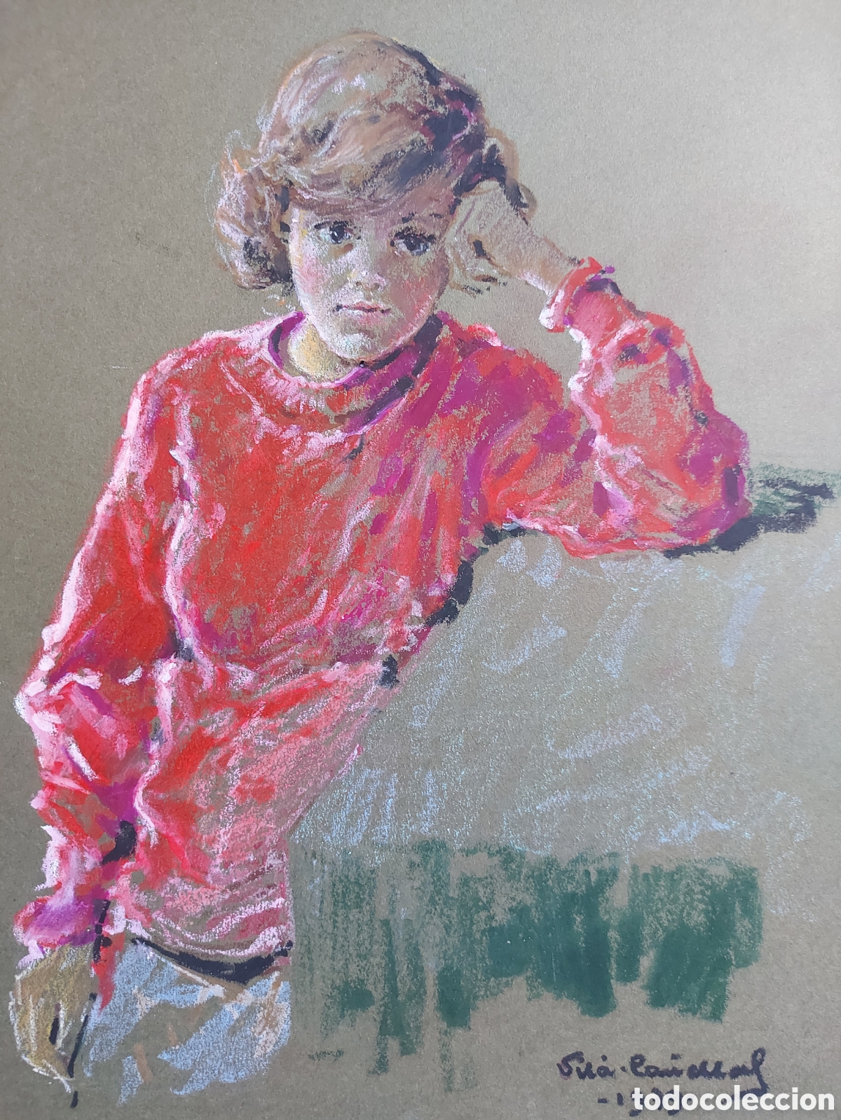 Arte: JOSEP M&ordf; VIL&Aacute; - CA&Ntilde;ELLAS &rdquo;RETRATO JOVEN VESTIDA DE ROJO&rdquo; 1979