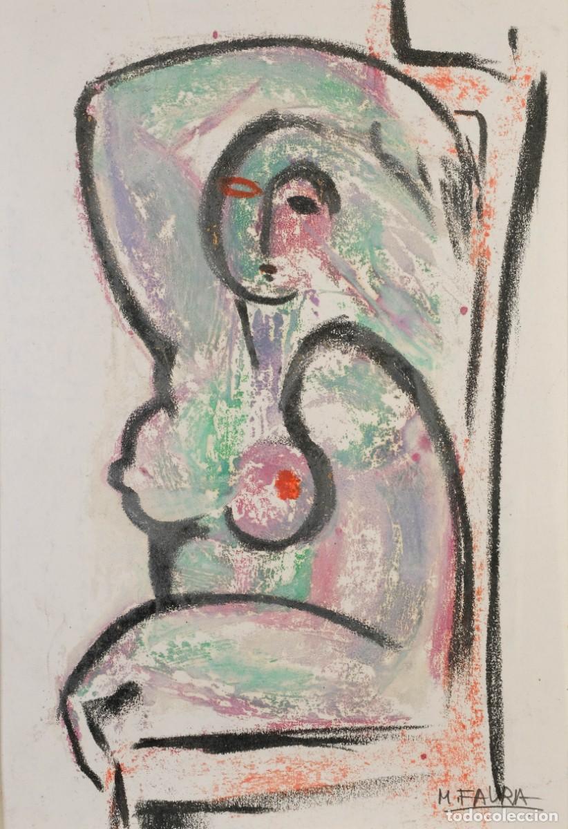 Arte: MONTSERRAT FAURA (BARCELONA, 1947) DIBUJO A CERAS DESNUDO FEMENINO FIRMADO