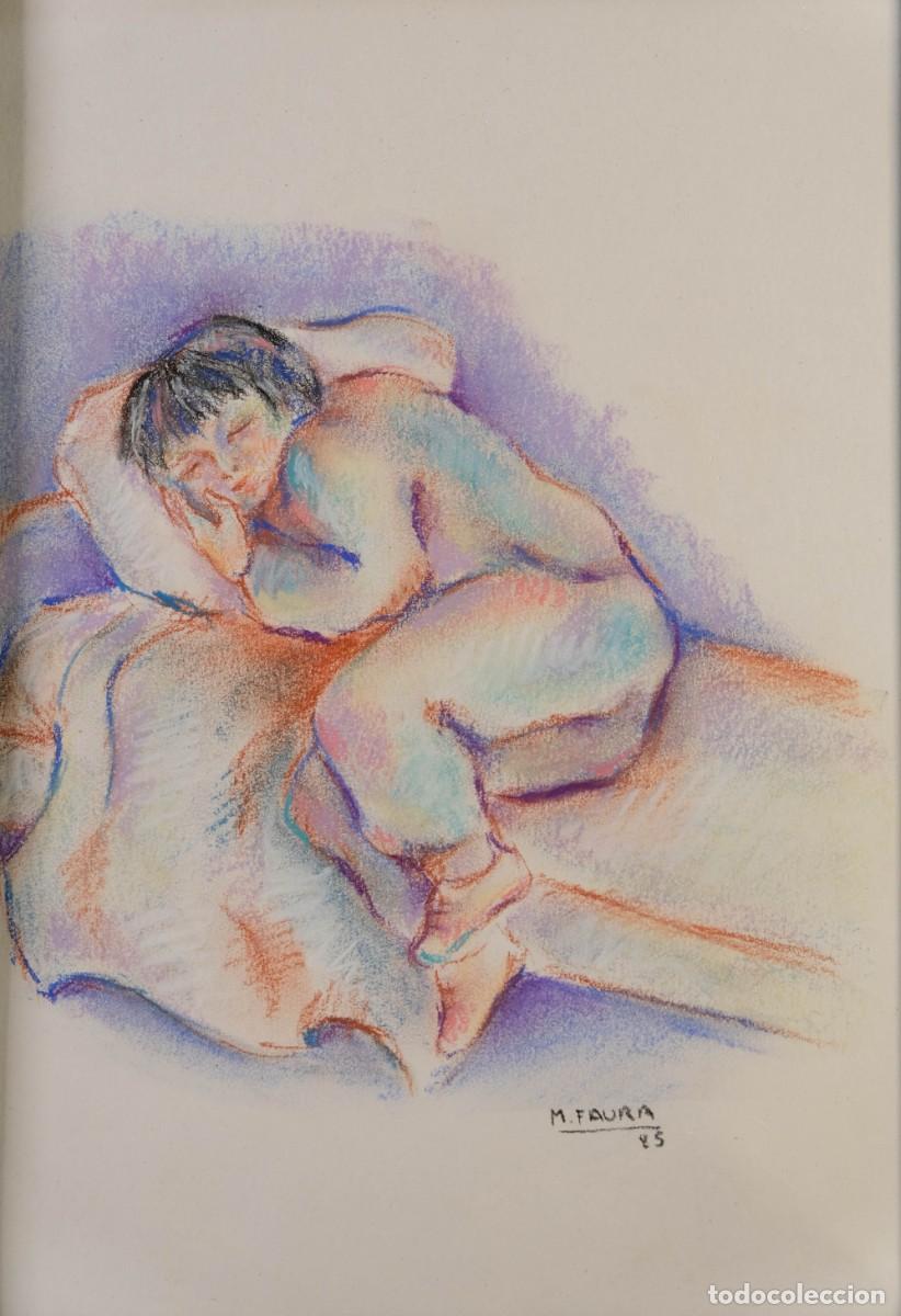 Arte: MONTSERRAT FAURA (BARCELONA, 1947) DIBUJO A CERAS NI&Ntilde;O DURMIENDO FIRMADO