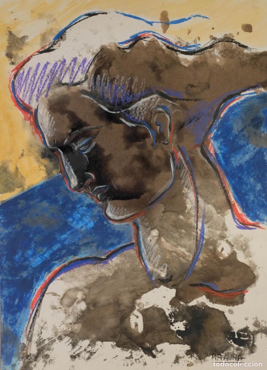 Arte: MONTSERRAT FAURA (BARCELONA, 1947) ACUARELA Y CERAS SOBRE PAPLE PERFIL MUJER FIRMADO