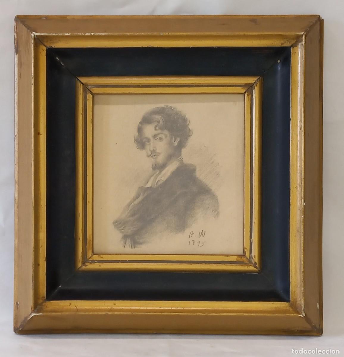 Arte: ANTIGUO DIBUJO RETRATO DEL POETA GUSTAVO ADOLFO BECQUER - FIRMADO A. W. 1895