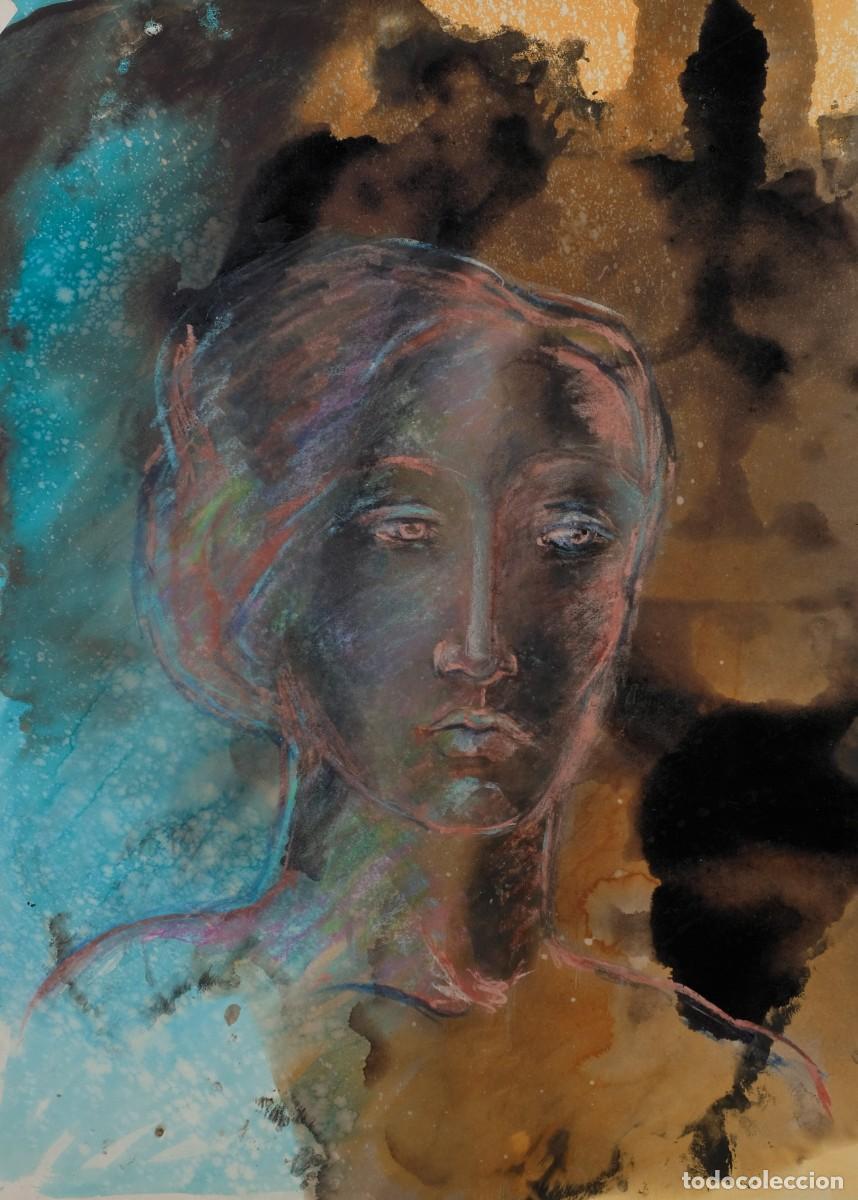 Arte: ACR&Iacute;LICO Y CERAS SOBRE PAPEL ROSTRO FEMENINO