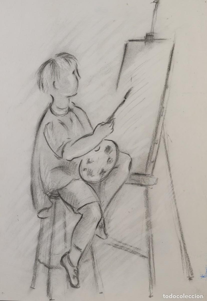 Arte: DIBUJO AL CARBONCILLO NI&Ntilde;O PINTANDO