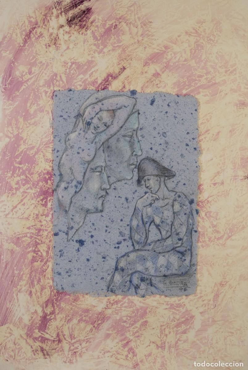Arte: MONTSERRAT FAURA (BCN, 1947) DIBUJO AL CARBONCILLO Y CERAS ARLEQU&Iacute;N Y FIGURAS FEMENINAS FIRMADO