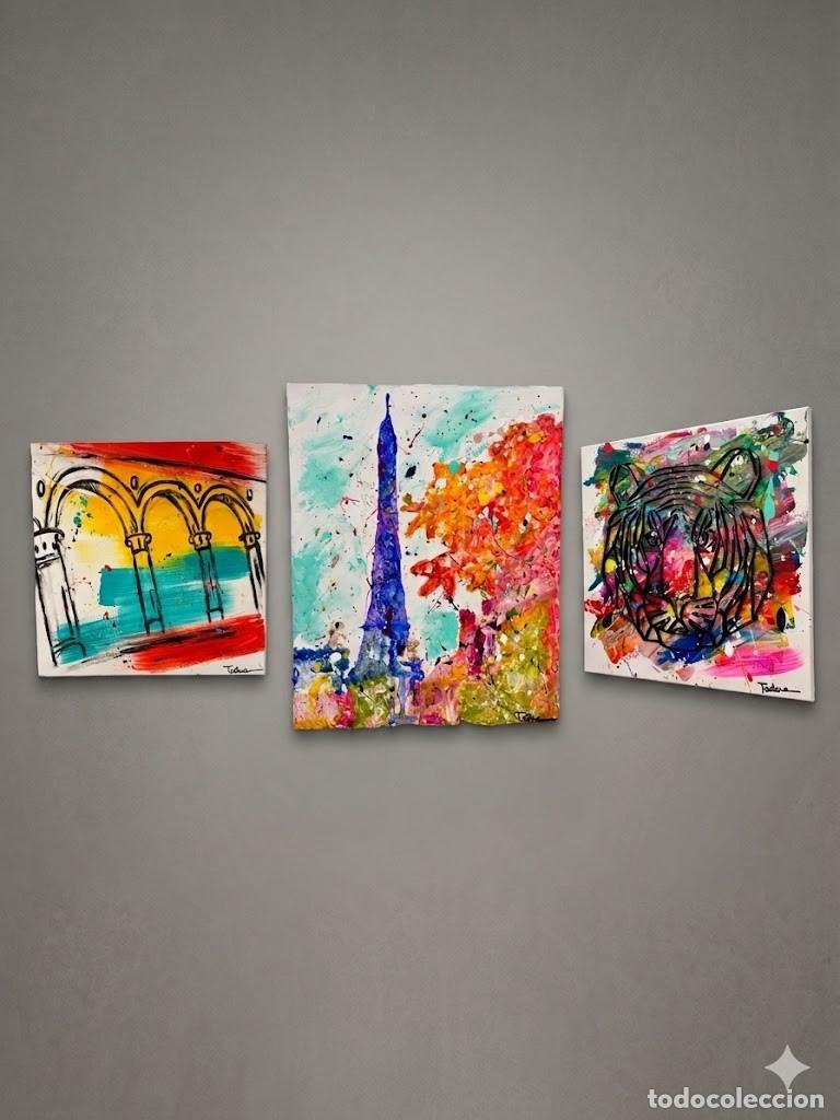 Arte: Lote de 3 Obras Contempor&aacute;neas &ndash; Federica Tantera &ndash; Acr&iacute;lico sobre lienzo / T&eacute;cnica mixta