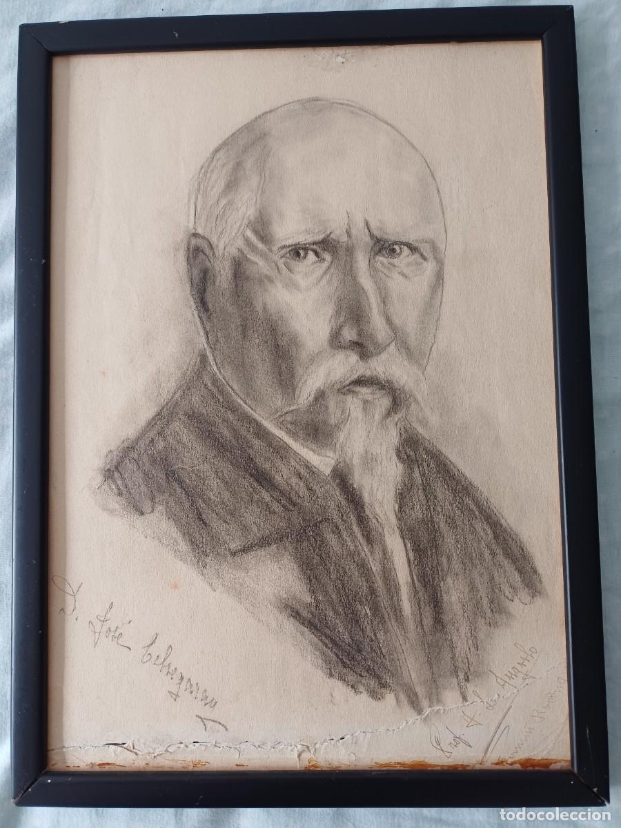 Arte: Carboncillo Jos&eacute; Berenguer - Retrato de Acad&eacute;mico - Escuela Valenciana Firmado