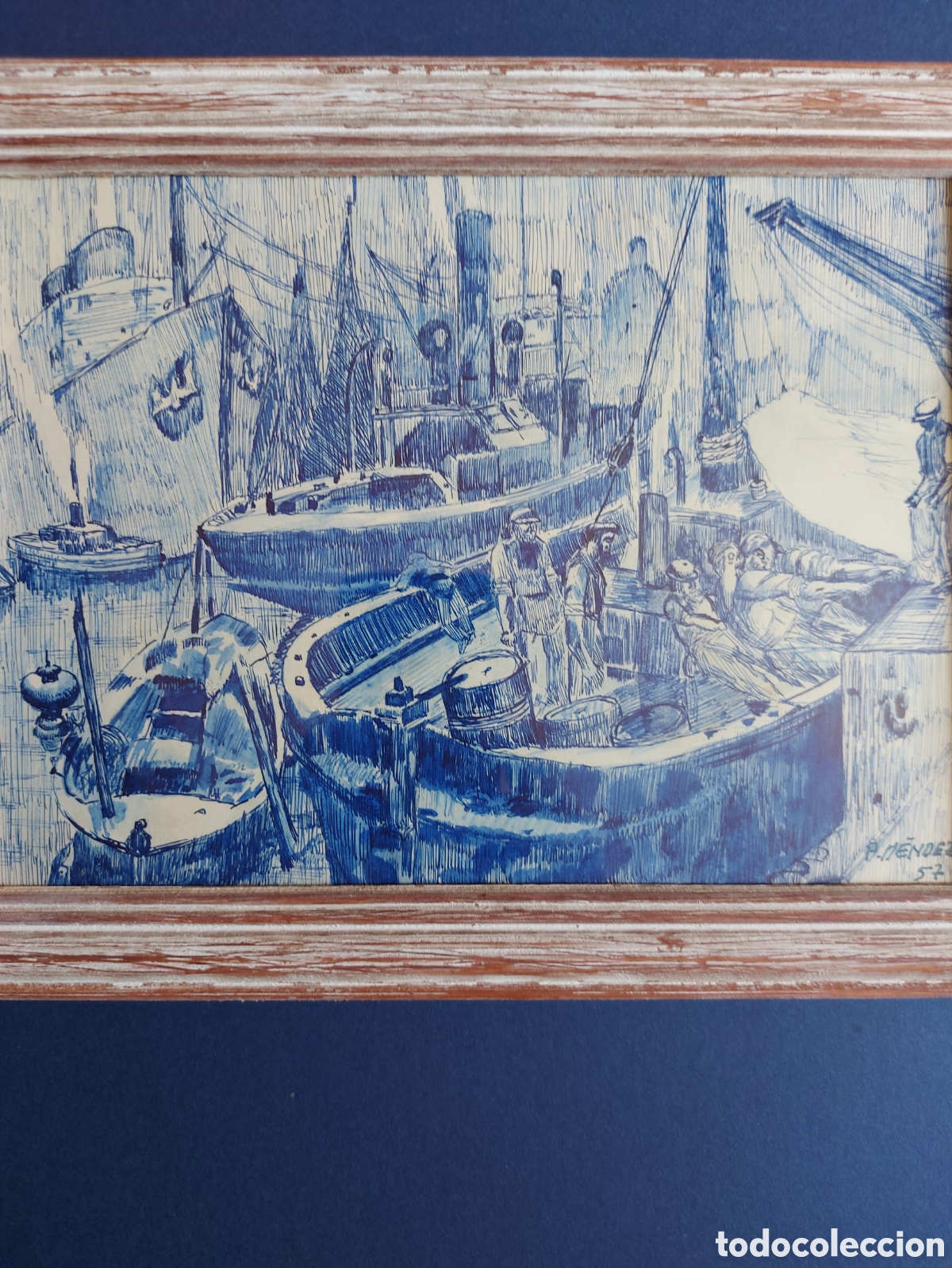 Arte: PEDRO MENDEZ BOCETO PESCADORES AMARRANDO EL BARCO