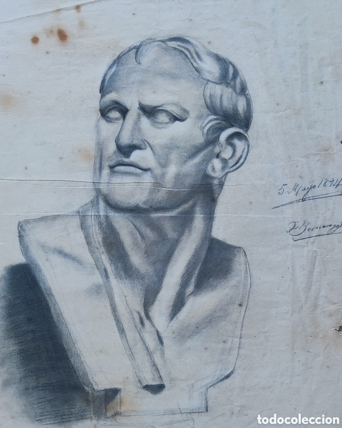 Arte: Francisco Bernareggi (1878-1959). Dibujo. Original. Firmado. Busto. Mallorca. Argentina. Santany&iacute;.