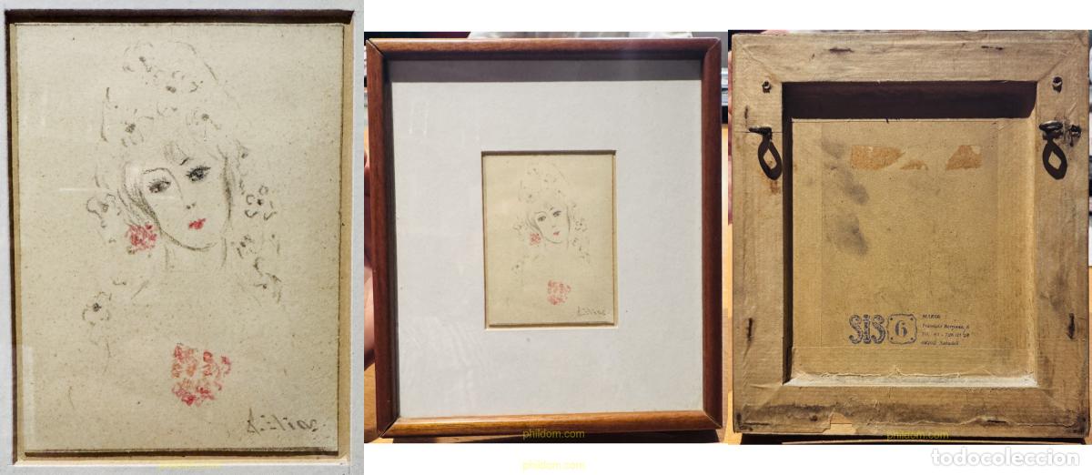 Art: DIBUJO A LAPIZ PLOMO CON TOQUES DE COLOR. PERE ELIAS CABEZA FEMENINA Sobre cartulihna 7cm x 9,50cm