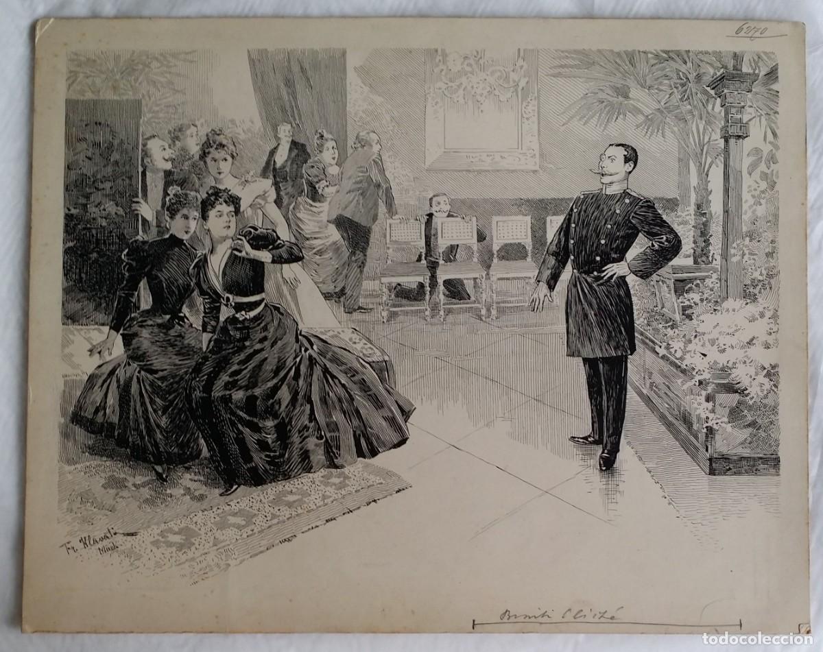 Arte: Franz Hlavaty (1859-1917): Dibujo a pluma y tinta sobre cart&oacute;n, firmado a mano. 1885