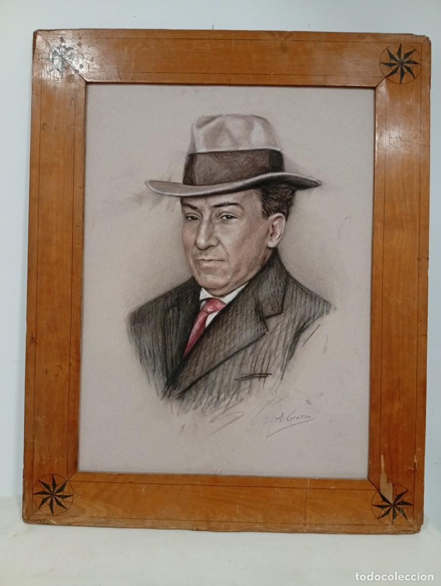 Arte: Retrato de Antonio Machado. Alfonso Grosso, firmado. Siglo XX.
