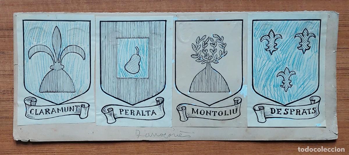 Arte: DIBUJO ORIGINAL HERALDICA TINTA TARRAGONES TARRAGONA CASTELLS CATALUNYA 1947