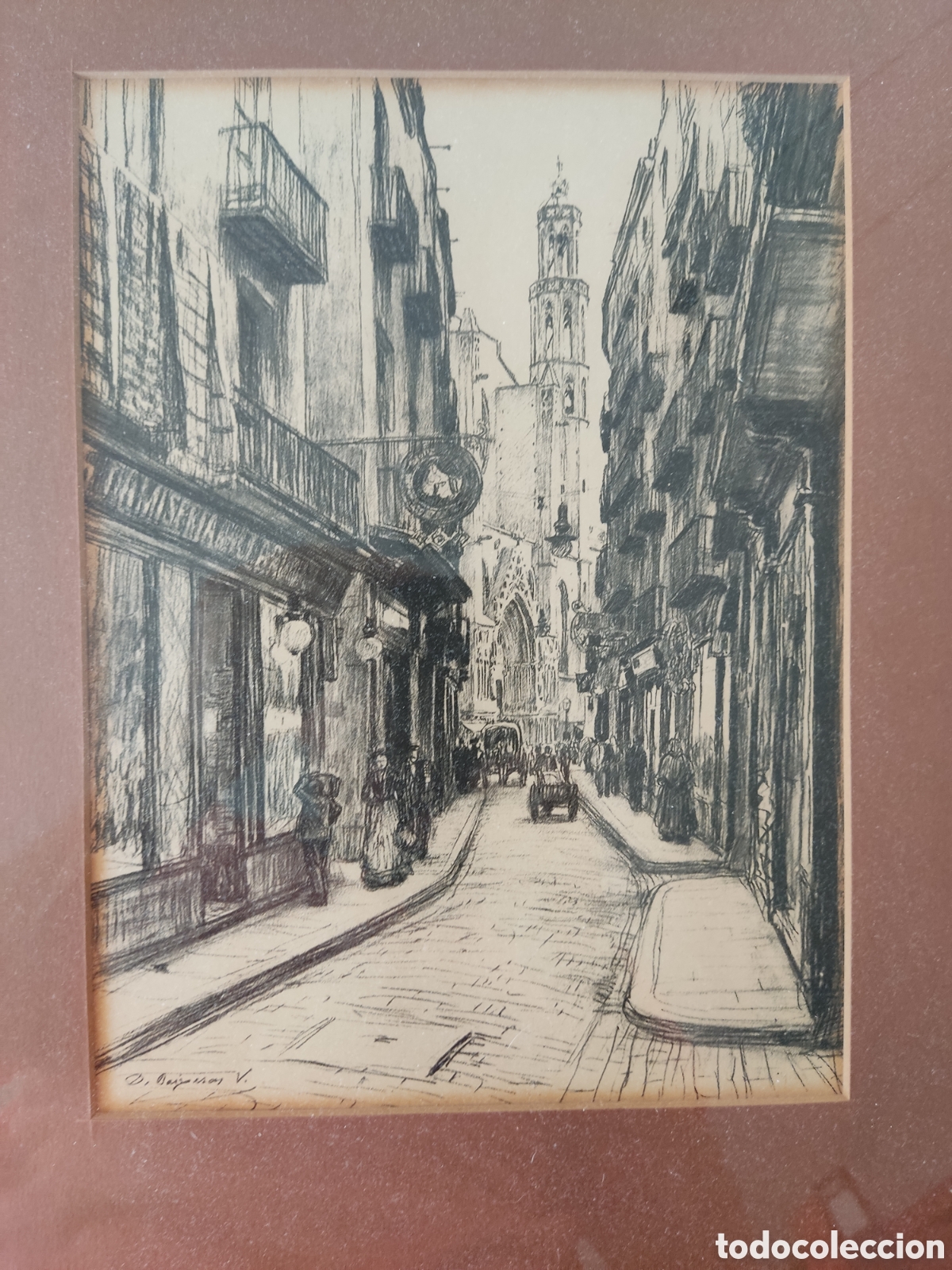 Kunst: Antiguo dibujo Dionis Baixeras V. Calle Argenteria Barcelona 1879