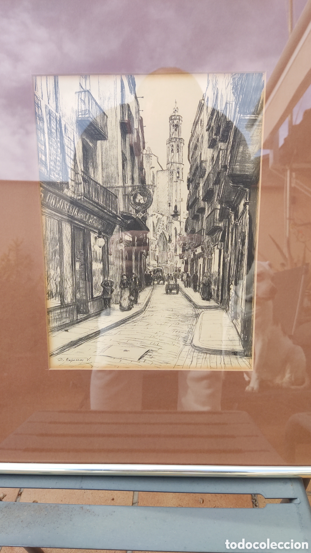 Arte: Antiguo dibujo Dionis Baixeras V. Calle Argenteria Barcelona 1879