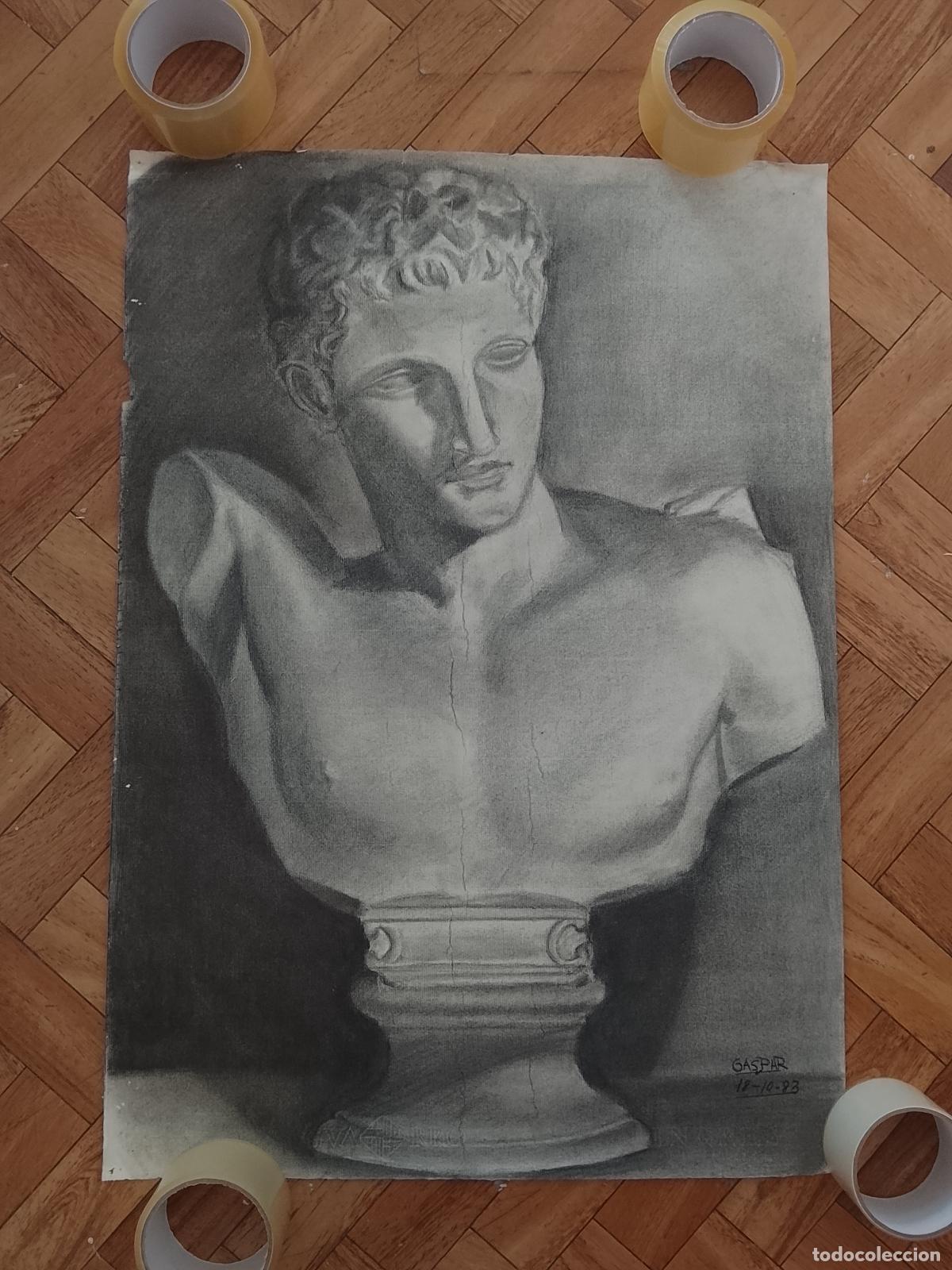 Arte: 80x50 cm ARTE dibujo carboncillo sobre papel de gran calidad marca de agua - BUSTO - A&Ntilde;O 1983 GASPAR