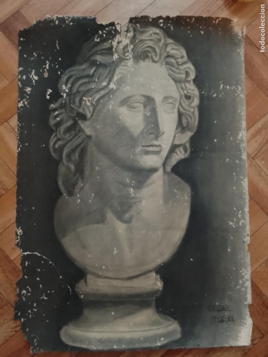 Arte: 70x50 cm ARTE alejandro magno dibujo carboncillo sobre papel de gran calidad A&Ntilde;O 1983 GASPAR
