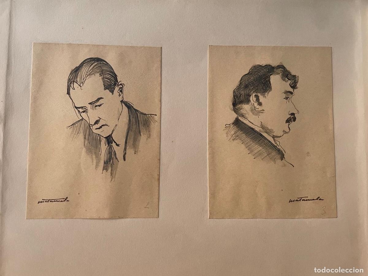 Arte: DOS DIBUJOS A PLUMILLA Y UN BOCETO FEMENINO S LAPIZ FIRMADO MATAMALA
