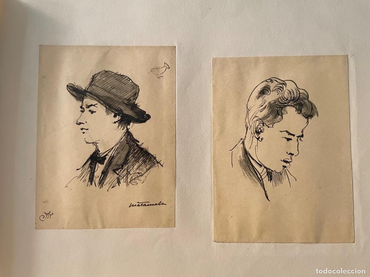 Arte: CUATRO DIBUJOS A PLUMILLA DOBLE CARA - FIRMADO MATAMALA