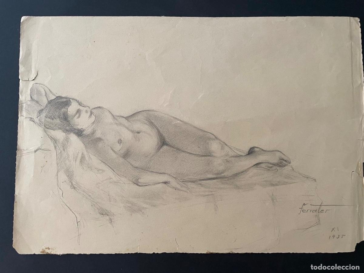 Arte: DIBUJO DESNUDO FEMENINO - A LAPIZ -FIRMADO FERRATER