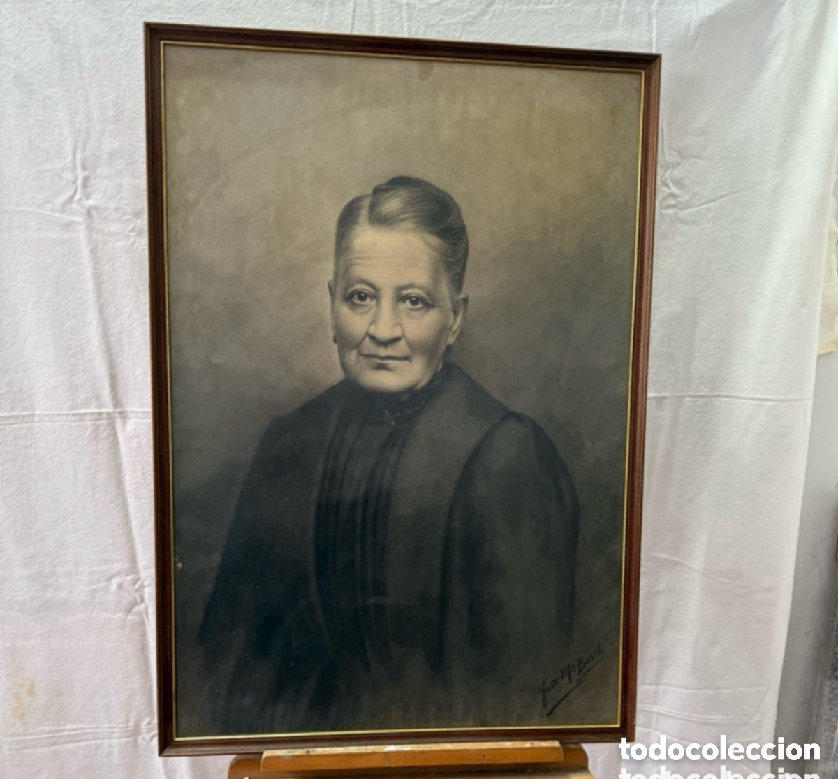 Arte: Josep Maria Bosch i L&oacute;pez (1871-1951 retrato femenino al carboncillo firmado. Escuela catalana.SXIX.