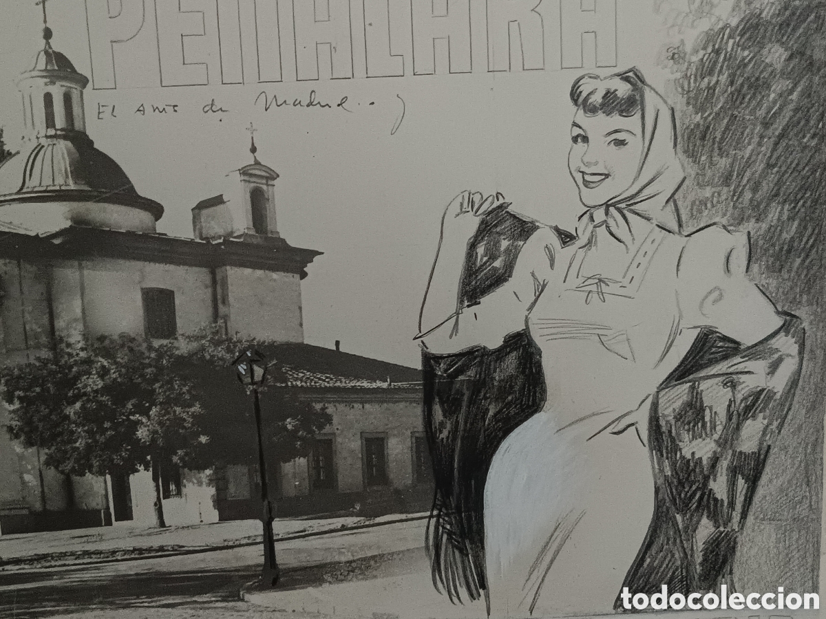 Arte: MAQUETA ORIGINAL PUBLICIDAD ANIS PE&Ntilde;ALARA DIBUJO CHULAPA FOTO SAN ANTONIO FLORIDA BASA PAGES MADRID