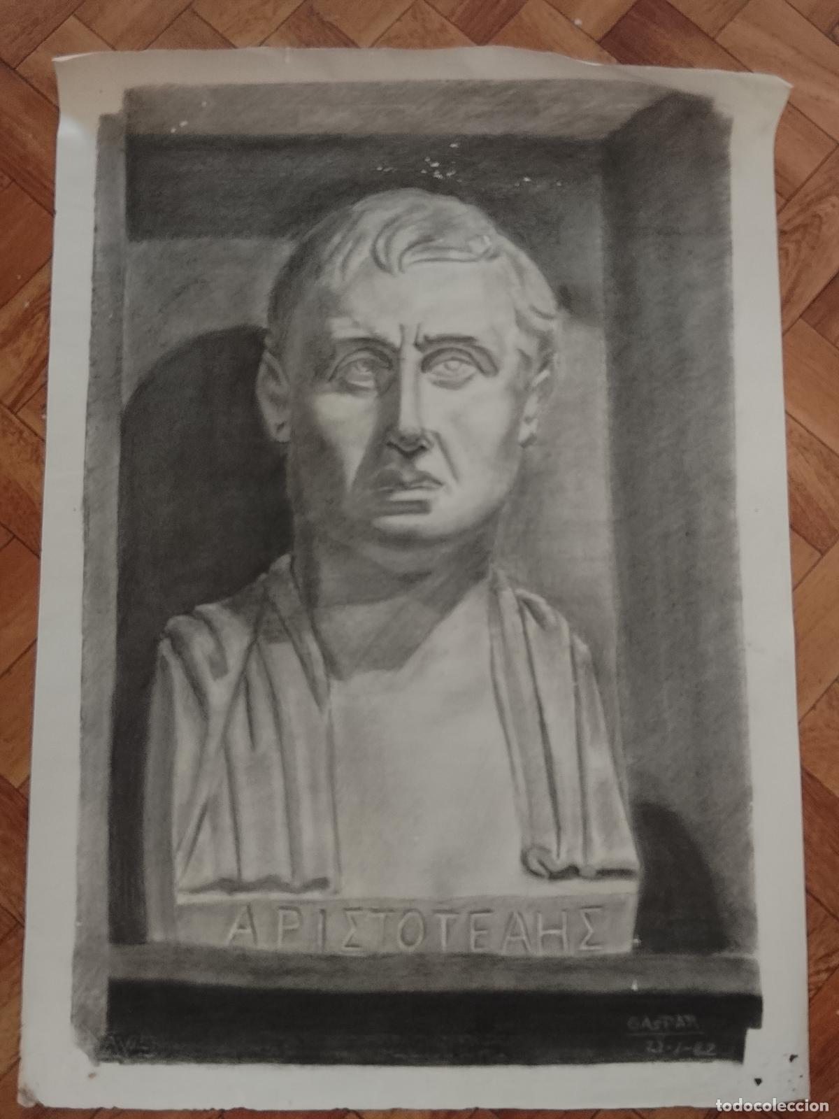 Arte: carboncillo 70 x 50 CM a&ntilde;os 80s dibujo original BUSTO A MANO arte decoracion ARTISTA FIRMADO GASPAR