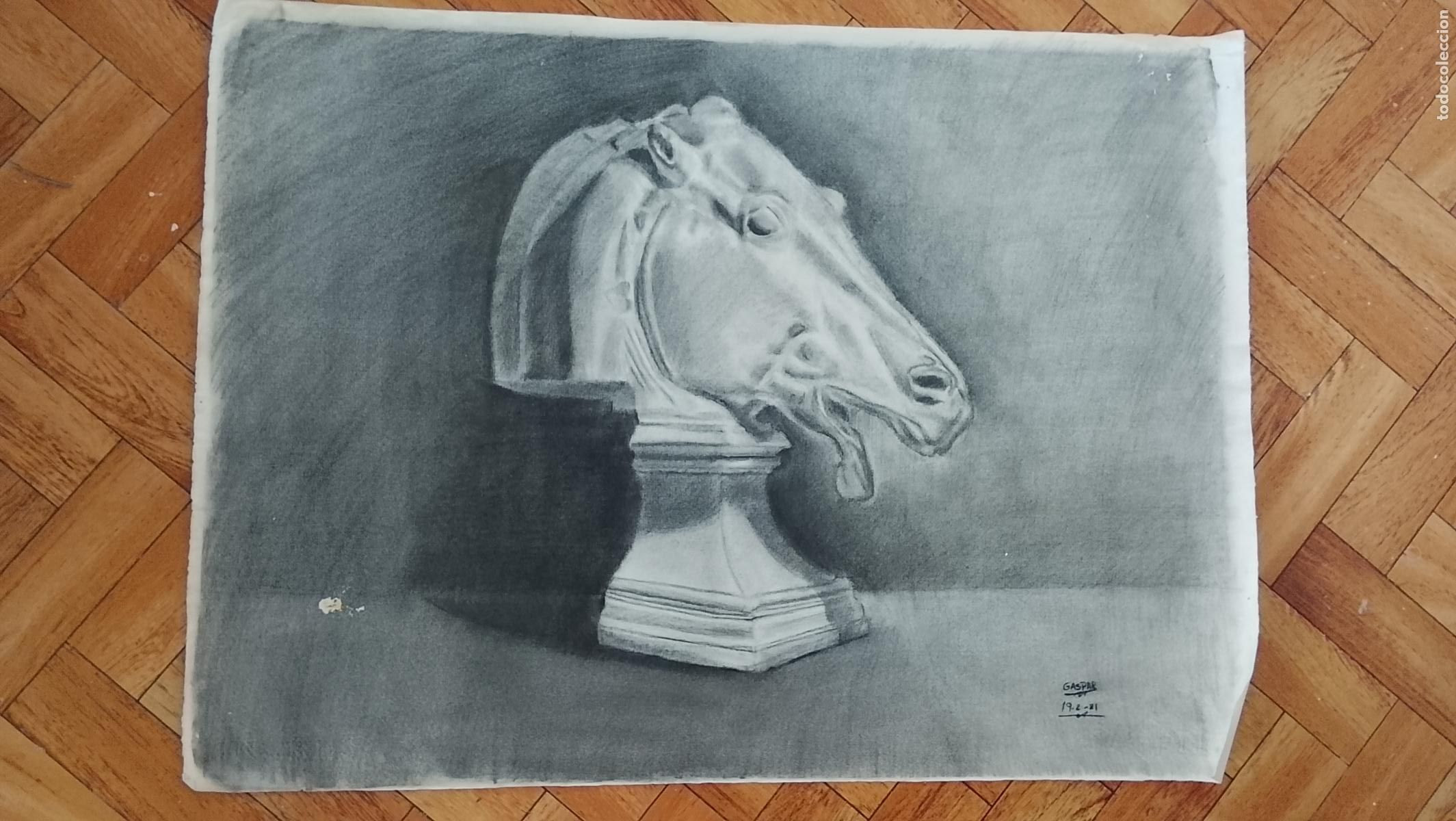 Arte: carboncillo 70x50 CM a&ntilde;os 80s dibujo original CABALLO A MANO arte decoracion ARTISTA FIRMADO GASPAR