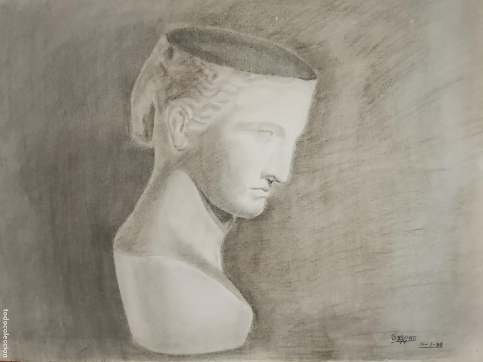 Arte: carboncillo 70x50 CM a&ntilde;os 80s dibujo original BUSTO A MANO arte decoracion ARTISTA FIRMADO GASPAR