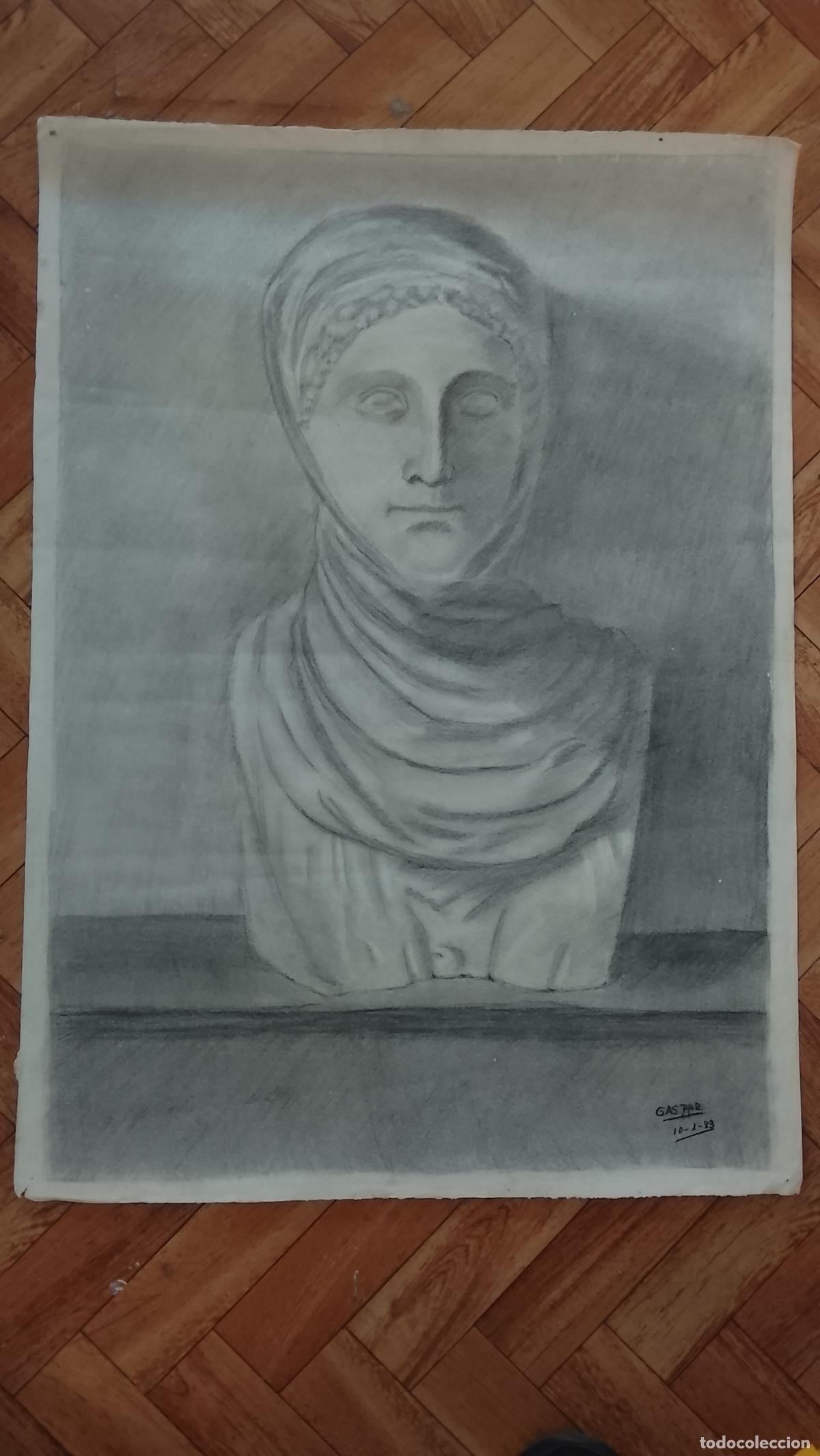 Arte: carboncillo 70x50 CM a&ntilde;os 80s dibujo original BUSTO A MANO arte decoracion ARTISTA FIRMADO GASPAR