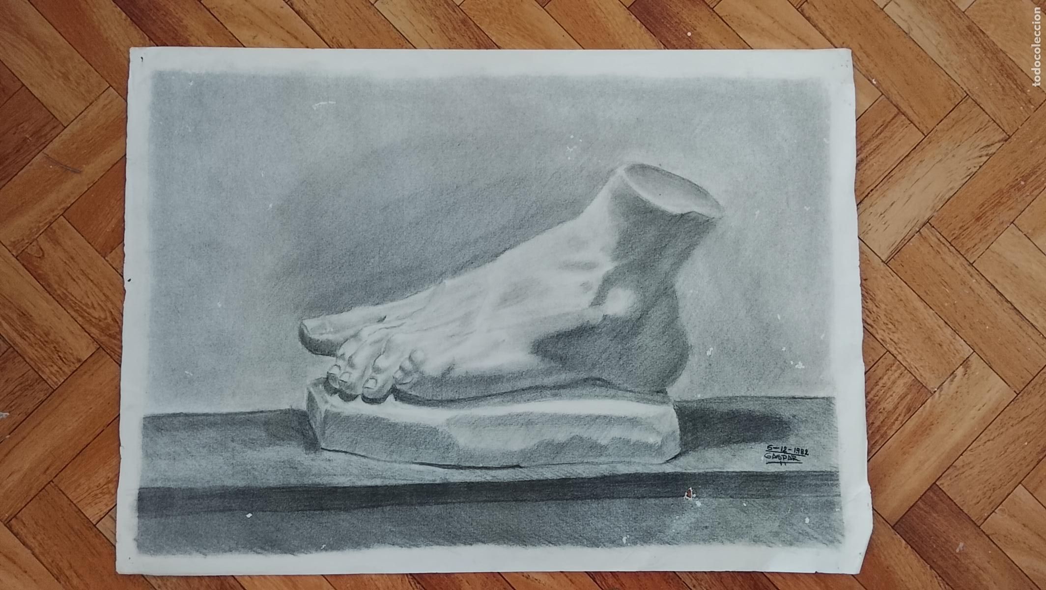 Arte: carboncillo 70x50 CM a&ntilde;os 80s dibujo original pie HOMBRE arte decoracion ARTISTA FIRMADO GASPAR