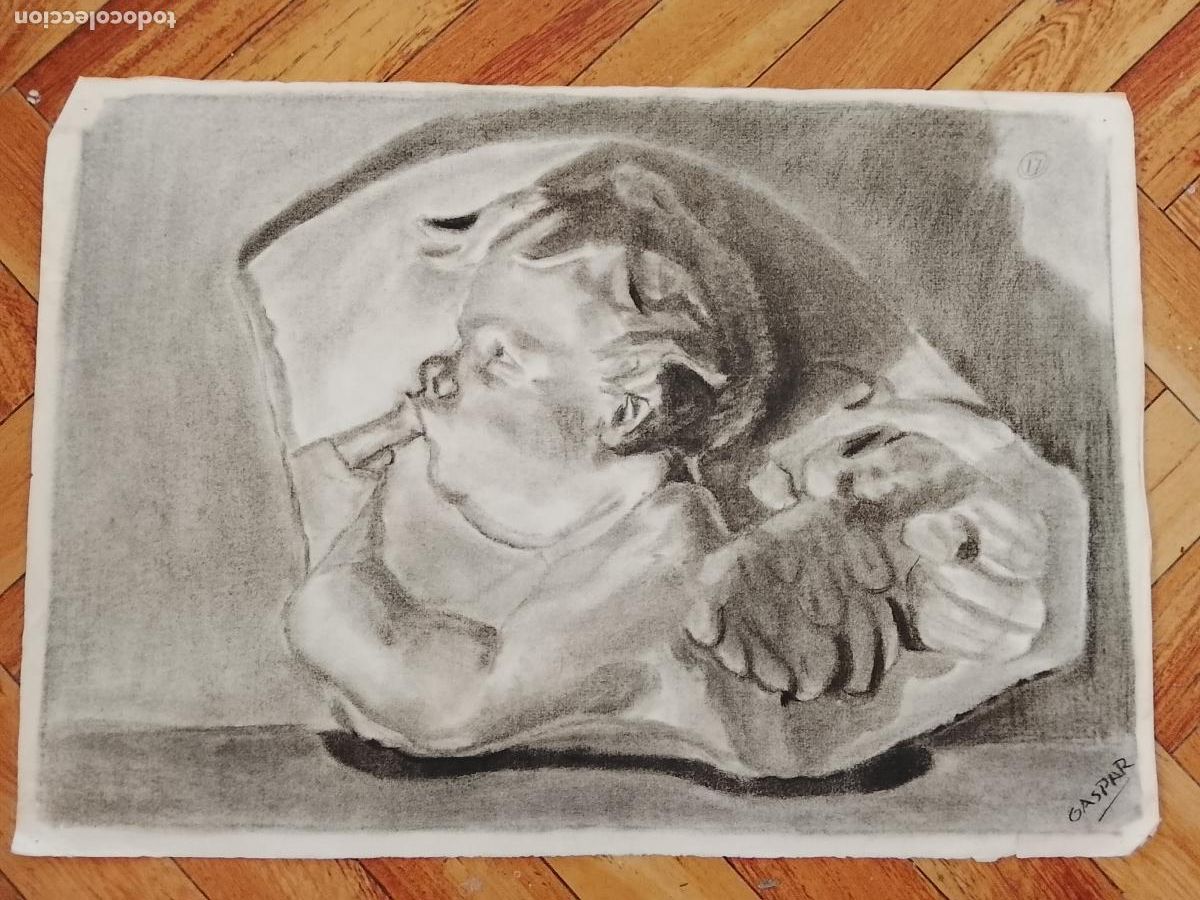 Arte: carboncillo 50X35 CM a&ntilde;os 80s dibujo original QUERUBIN arte decoracion ARTISTA FIRMADO GASPAR
