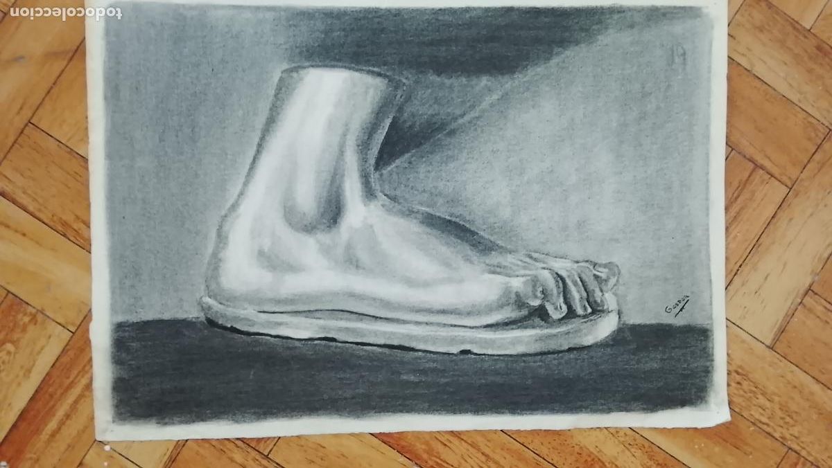 Arte: carboncillo 50X35 CM a&ntilde;os 80s dibujo original PIE HOMBRE arte decoracion ARTISTA FIRMADO GASPAR