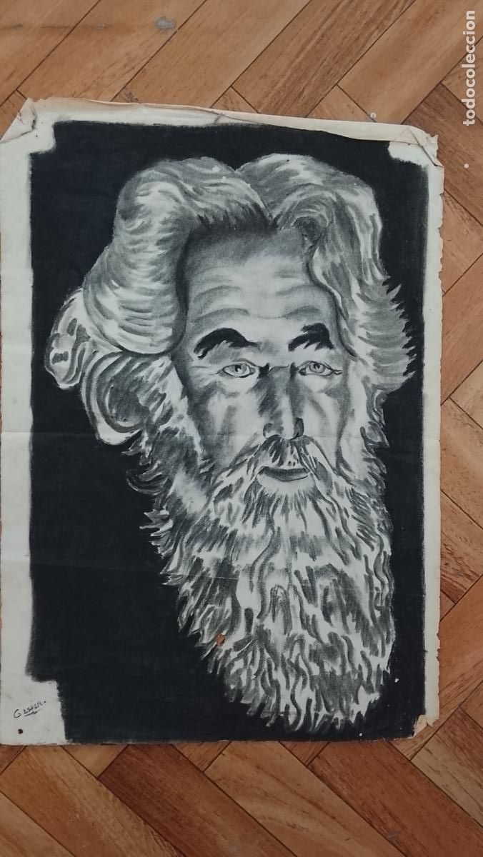 Arte: carboncillo 50X35 CM a&ntilde;os 80s dibujo original BUSTO HOMBRE arte decoracion ARTISTA FIRMADO GASPAR