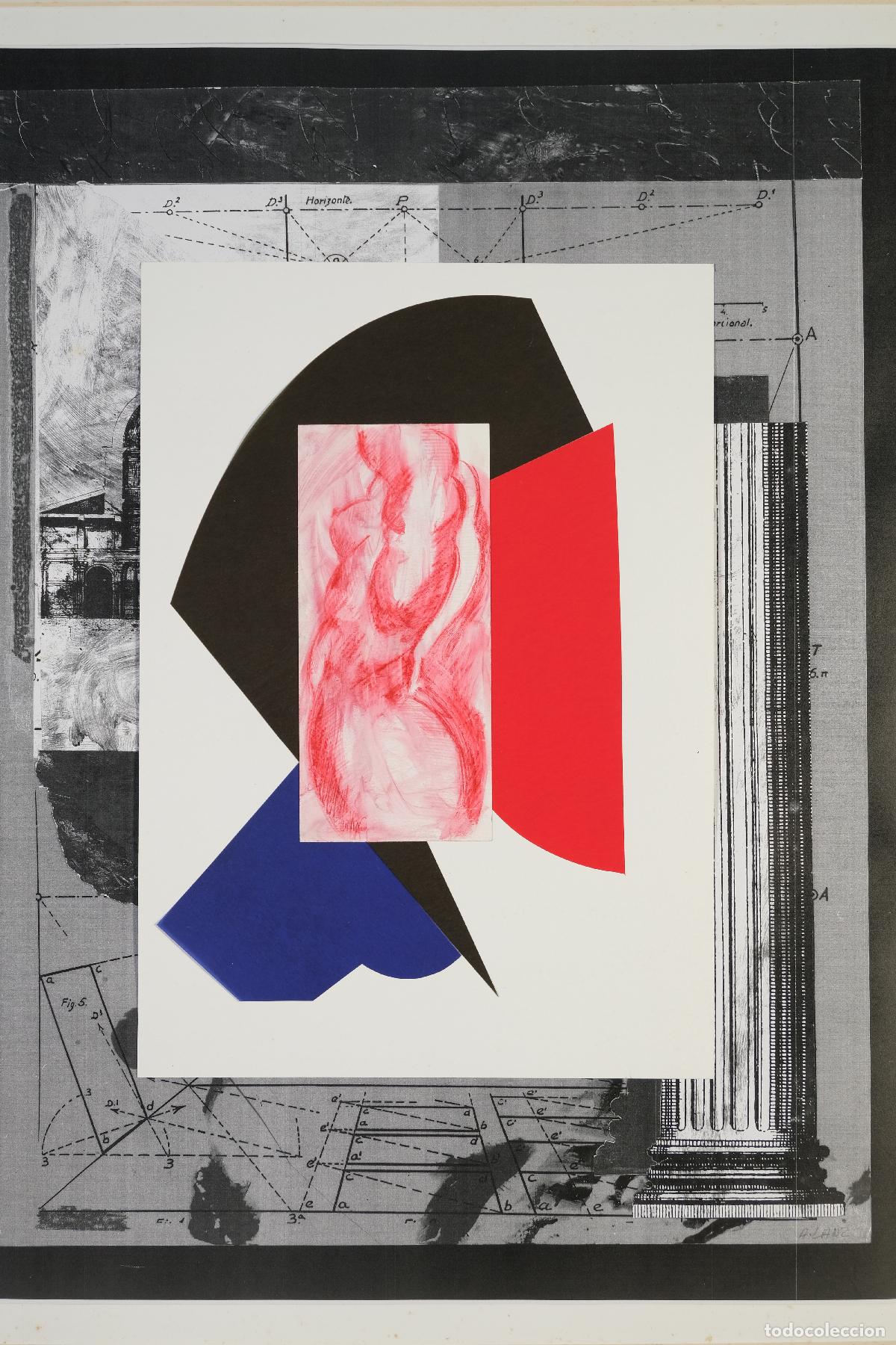 Arte: ALFREDO LANZ (MADRID, 1945) DIBUJO TORSO MASCULINO SOBRE COMPOSICI&Oacute;N DE COLLAGE FIRMADO