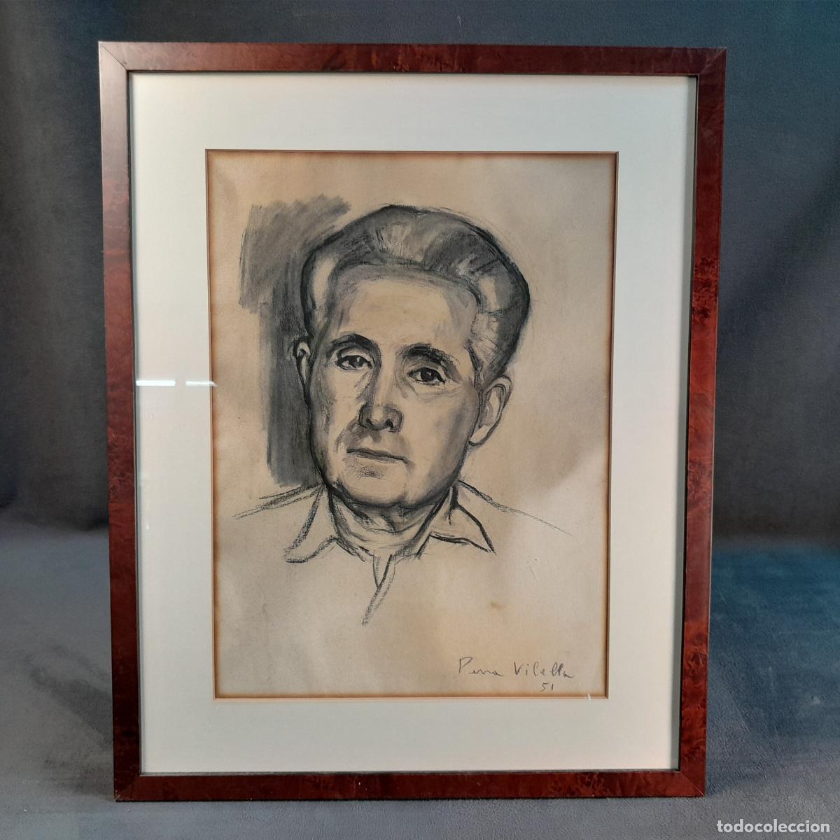Art: C-2025. PURA VILELLA. DIBUJO A CARBONCILLO. RETRATO DE HOMBRE. FECHADO 1951.