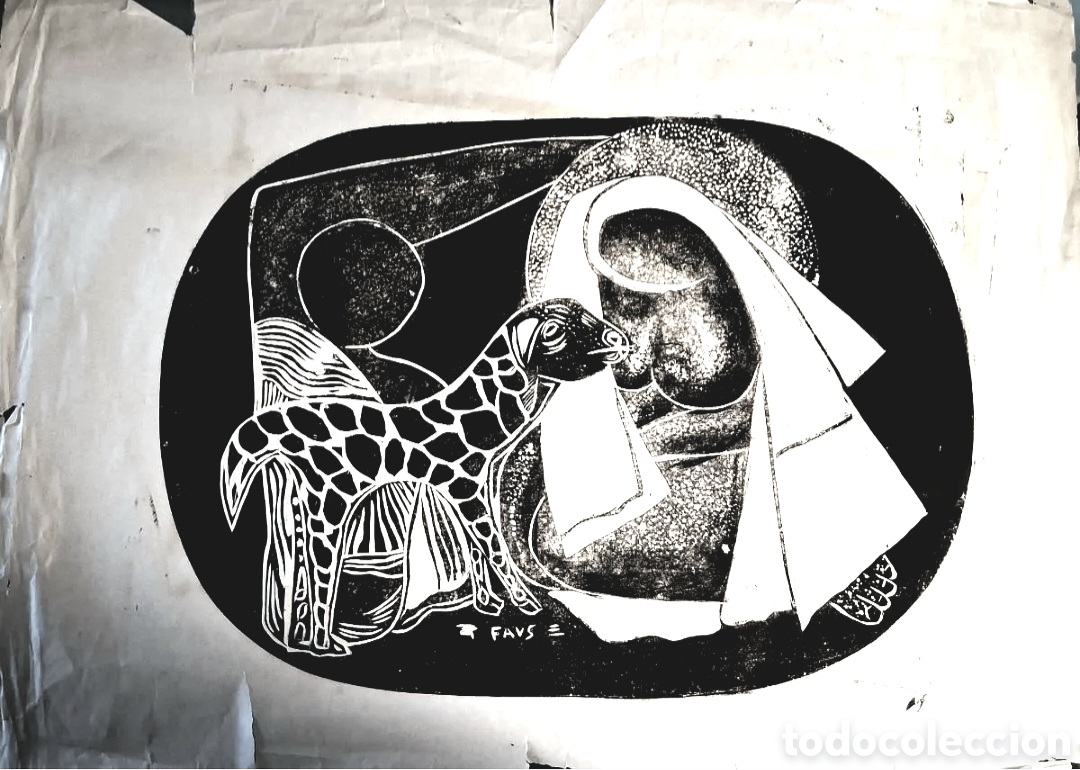 Arte: SALVADOR SANZ FAUS (VILLAMARCHANTE,VALENCIA 1918-1997) &rdquo;COSTA MESA&rdquo; XILOGRAF&Iacute;A (44.5 x 60) FIRMADO