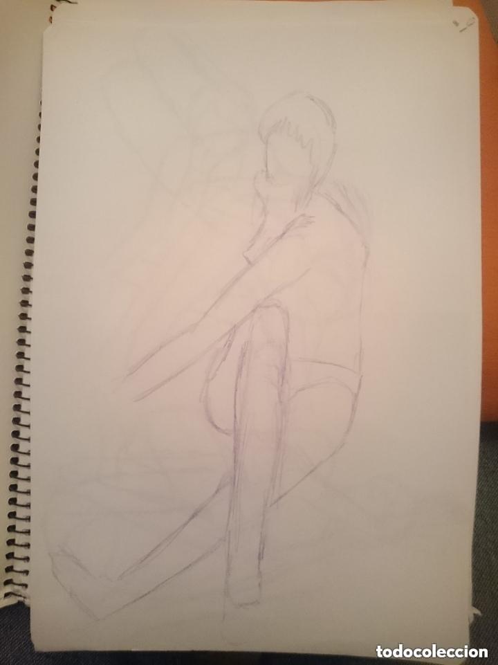 Arte: SASKIA 2 - DIBUJO ORIGINAL BOCETO SEMIDESNUDO FEMENINO - D.R.A. 1995