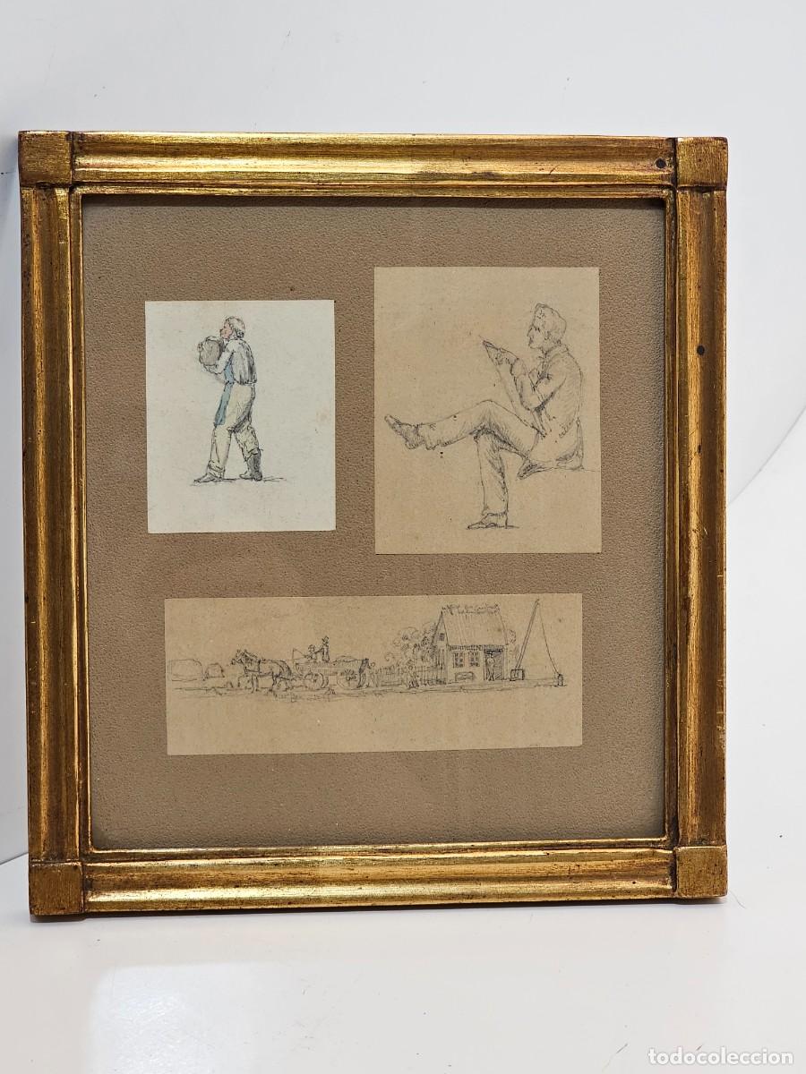 Arte: 3 DIBUJOS ORIGINALES, LAPIZ SOBRE PAPEL, MINIATURAS, (14X5), (9X7), (7X6)