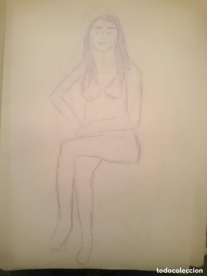 Arte: VALERIA 8 - DIBUJO ORIGINAL BOCETO DESNUDO FEMENINO - D.R.A. 1993