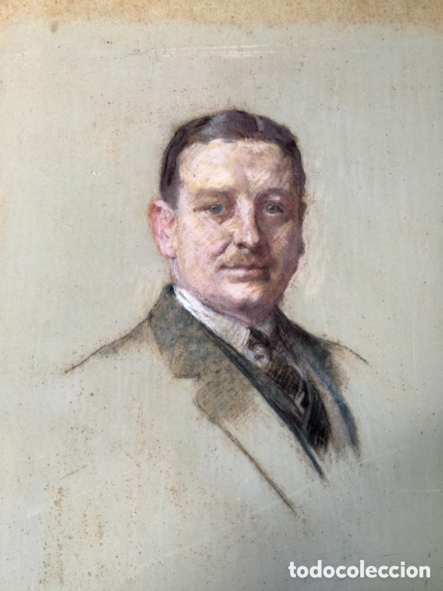 Arte: Magn&iacute;fico retrato de caballero al pastel firmado por Frank Brangwyn (1867-1956)