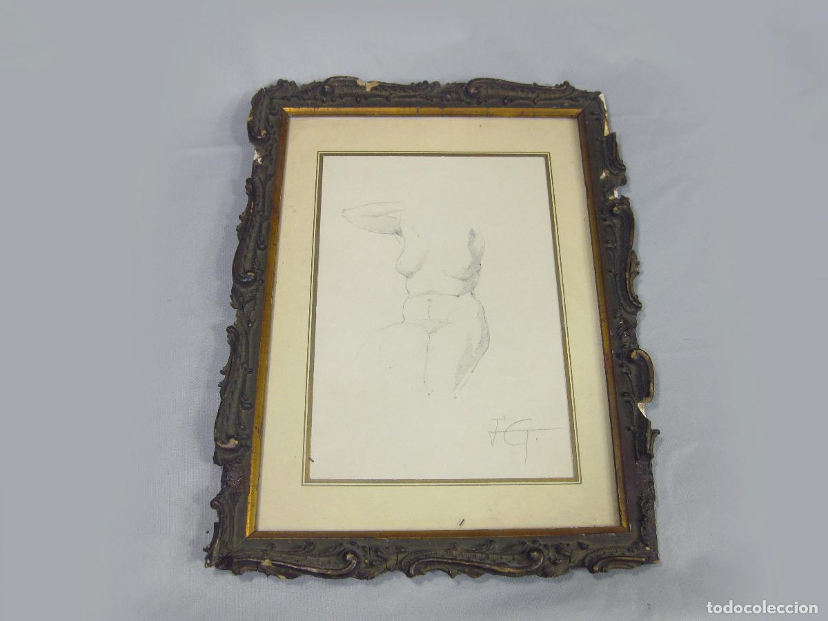 Arte: ANTIGUO DIBUJO DE UNA MUJER DESNUDA ENMARCADO Y FIRMADO. DIBUJANTE DESCONOCIDO