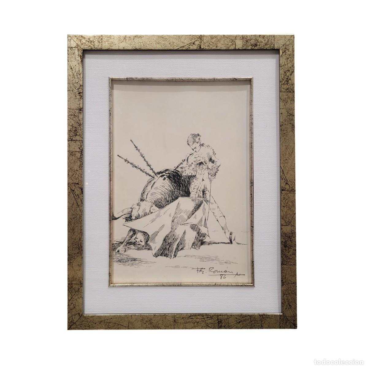 Arte: Dibujo a plumilla &rdquo;Toro / tauromaquia / torero&rdquo; Fern&aacute;ndez Rom&aacute;n, 1986 - Firmado