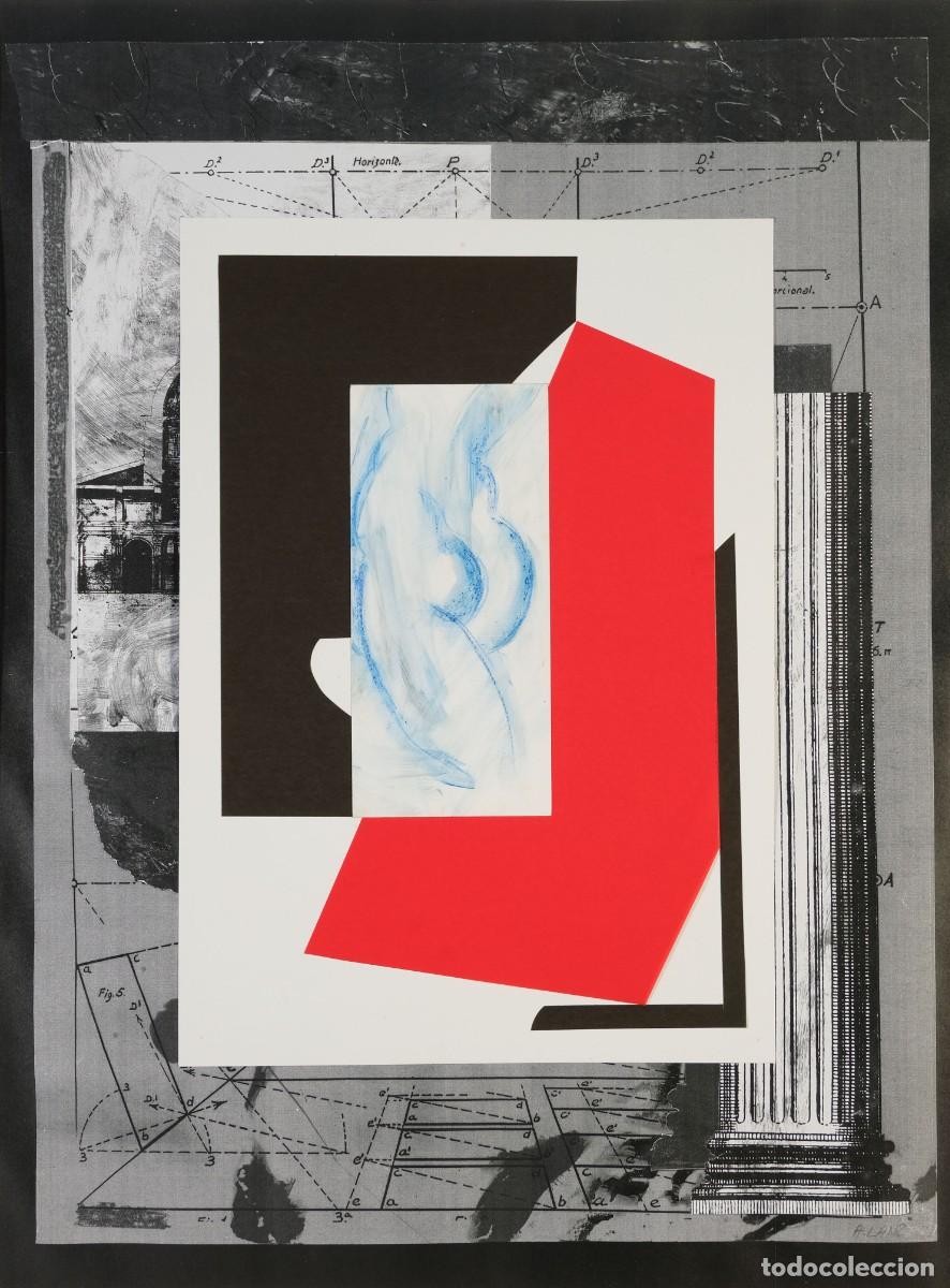Arte: ALFREDO LANZ (MADRID, 1945) DIBUJO TORSO FEMENINO SOBRE COMPOSICI&Oacute;N DE COLLAGE FIRMADO