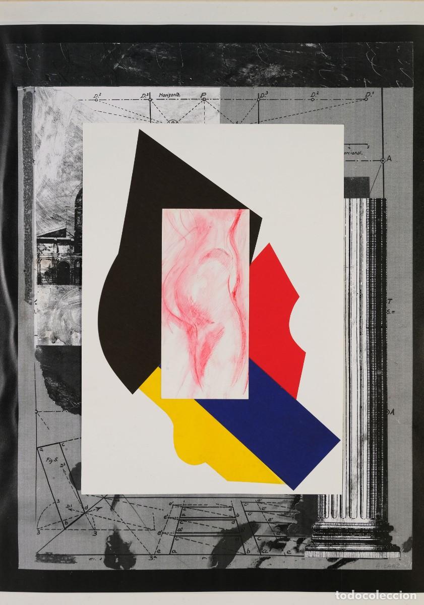 Arte: ALFREDO LANZ (MADRID, 1945) DIBUJO TORSO MASCULINO SOBRE COMPOSICI&Oacute;N DE COLLAGE FIRMADO