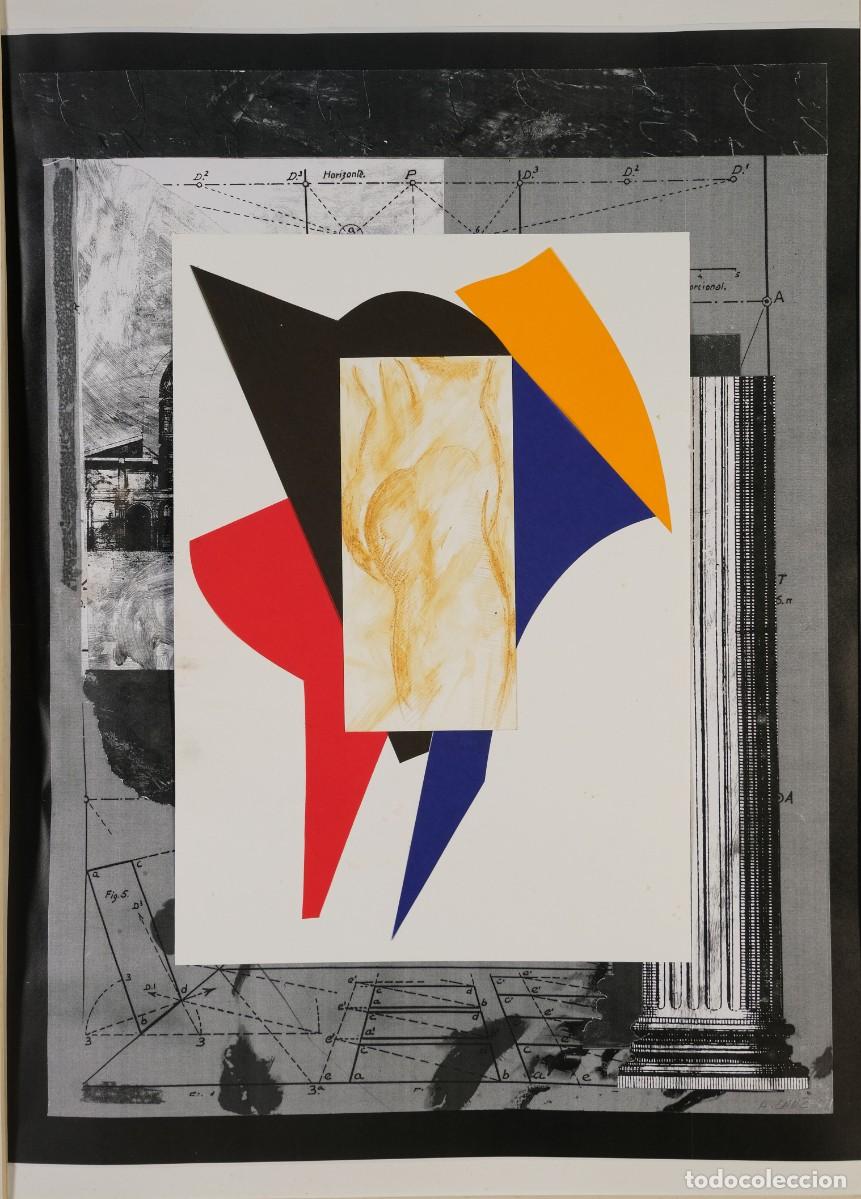 Arte: ALFREDO LANZ (MADRID, 1945) DIBUJO TORSO MASCULINO SOBRE COMPOSICI&Oacute;N DE COLLAGE FIRMADO