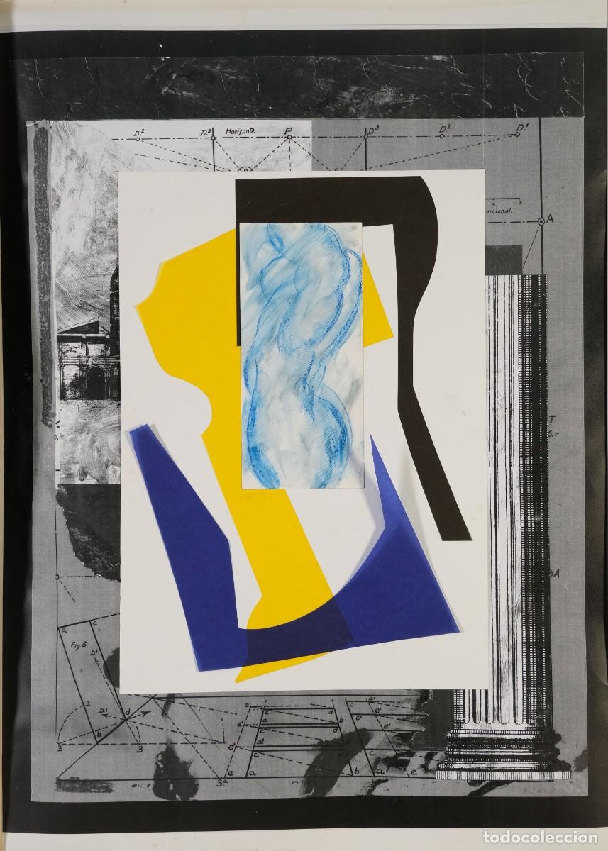 Arte: ALFREDO LANZ (MADRID, 1945) DIBUJO TORSO MASCULINO SOBRE COMPOSICI&Oacute;N DE COLLAGE FIRMADO