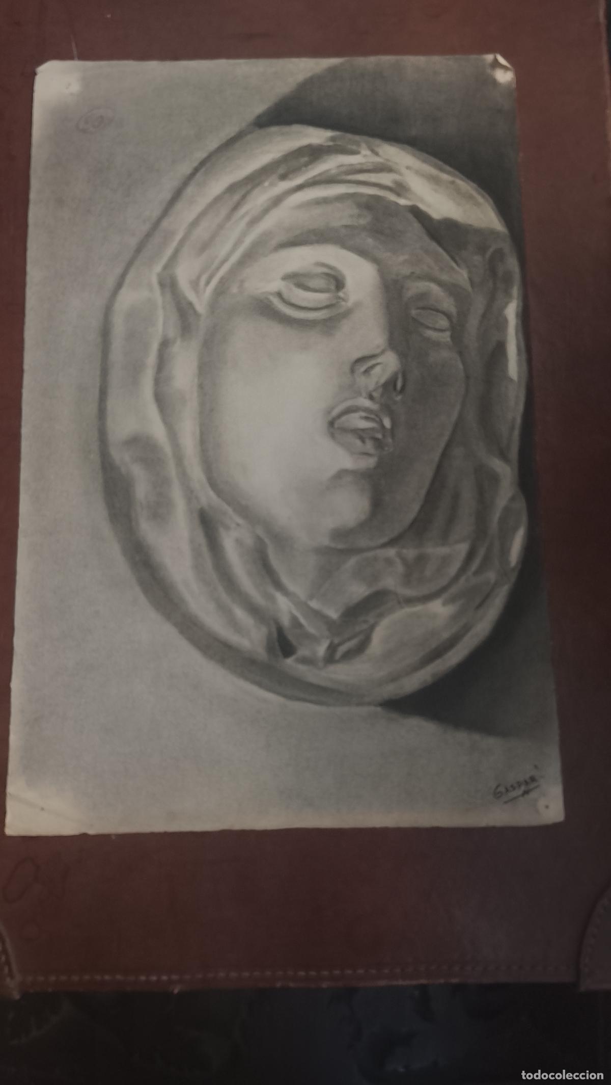 Arte: 50 x 32.5 carboncilla pintada a mano arte Gaspar &eacute;xtasis de Santa Teresa. Firmado Gaspar